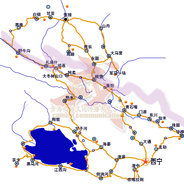 经青海湖,茶卡盐湖2景区,祁连卓尔山,张掖2个丹霞地貌,门源冷龙岭等地